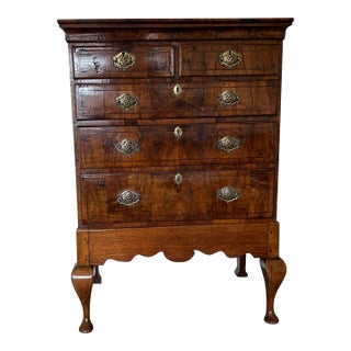 English Queen Anne Chest on Stand 18th Century Burl Walnut For Sale