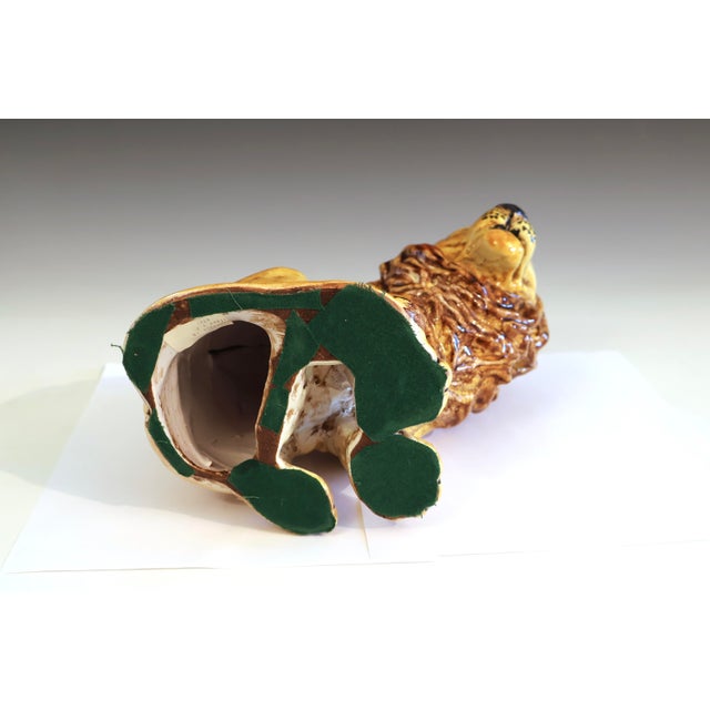 Italian Italian Pottery Sitting Lion Bellini Vintage Orange Animal Figure Label 10" For Sale - Image 3 of 11