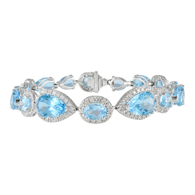 25.92 Cts Blue Topaz Diamond Modern Bracelet For Sale