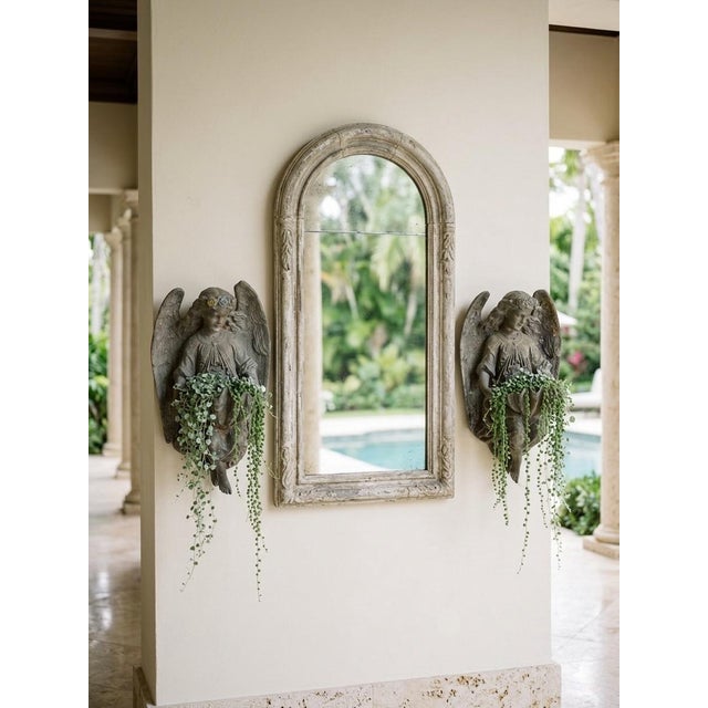 Pair of Vintage Continental Classical Bronze Winged Angel Wall Pockets / Clamshell Holy Water Fonts For Sale - Image 10 of 11