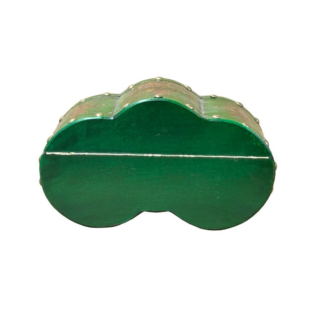 Oriental Bright Green Flower Bird Graphic Circles Shape Container Box For Sale In San Francisco - Image 6 of 9