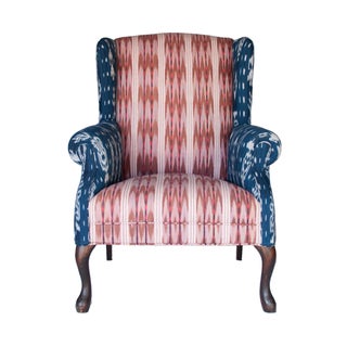 Guatemalan Upholstered Wingback Chair For Sale