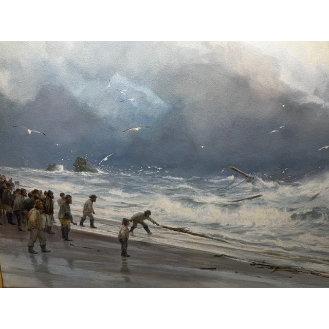 Sky Blue Large Gilt Framed Victorian Painting High Tide Off Trebarwith Strand Beach Dramatic Cornish Shipwreck by Charles Sim Mottram Rba, c.1894 For Sale - Image 8 of 18