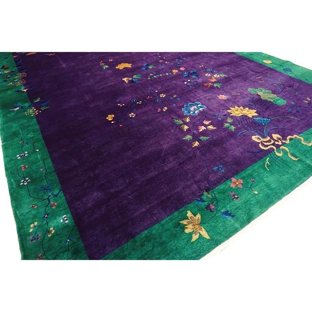 1920s Purple Open Field Floral Antique Chinese Art Deco Rug by Nichols Workshop For Sale - Image 4 of 9