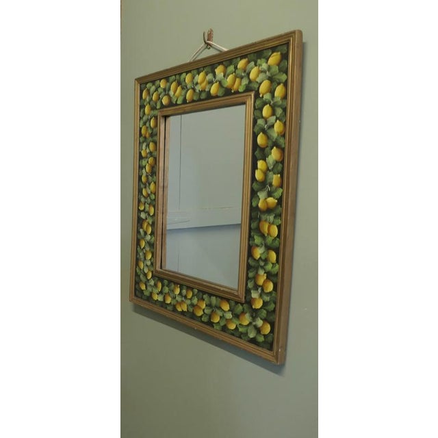 Folk Art Wall Mirror with Cushion Frame and Lemon Decoration, 1930 For Sale - Image 4 of 8