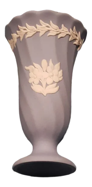 Vintage Wedgwood Fluted Jasper Posy Blue Vase With White Applique