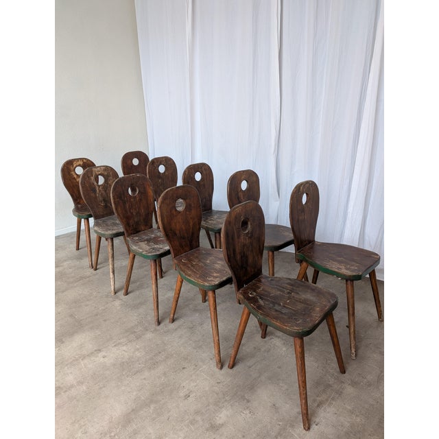 Vintage Brutalist Rustic Farmhouse Wooden Dining Chair, 1970s, Set of 8 For Sale - Image 17 of 18