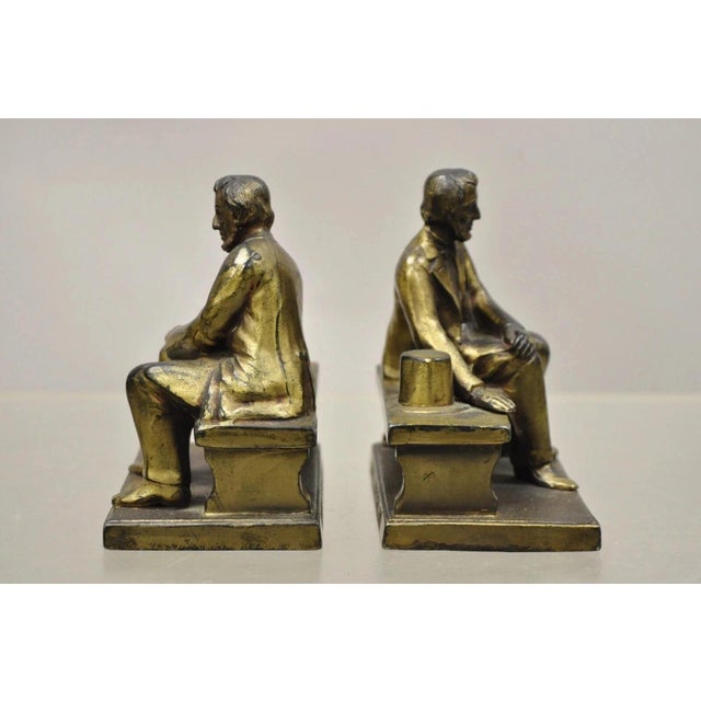 Metal Antique w.v. Egbert Co Seated Abraham Abe Lincoln Metal Bronze Bookends For Sale - Image 7 of 10