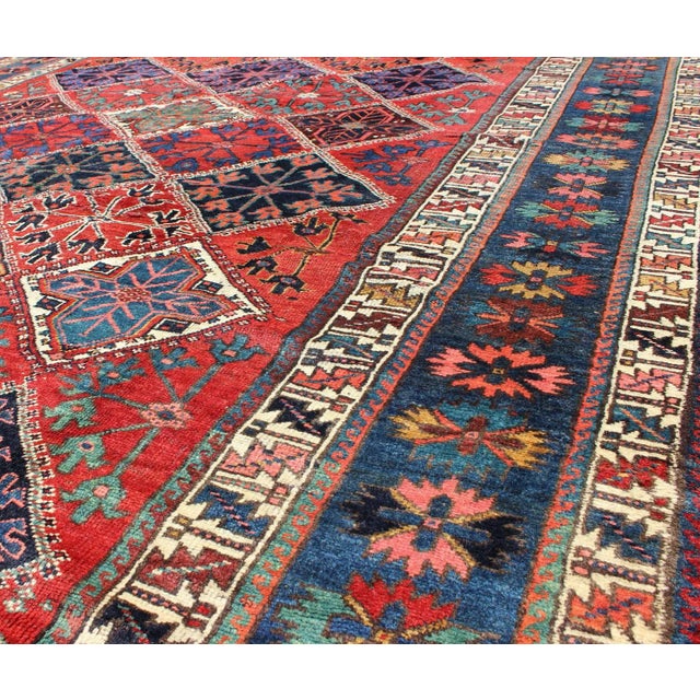 Textile 1920s Antique Persian Qashqai Rug With Tulips, Diamond Patterns and Star Motifs For Sale - Image 7 of 9