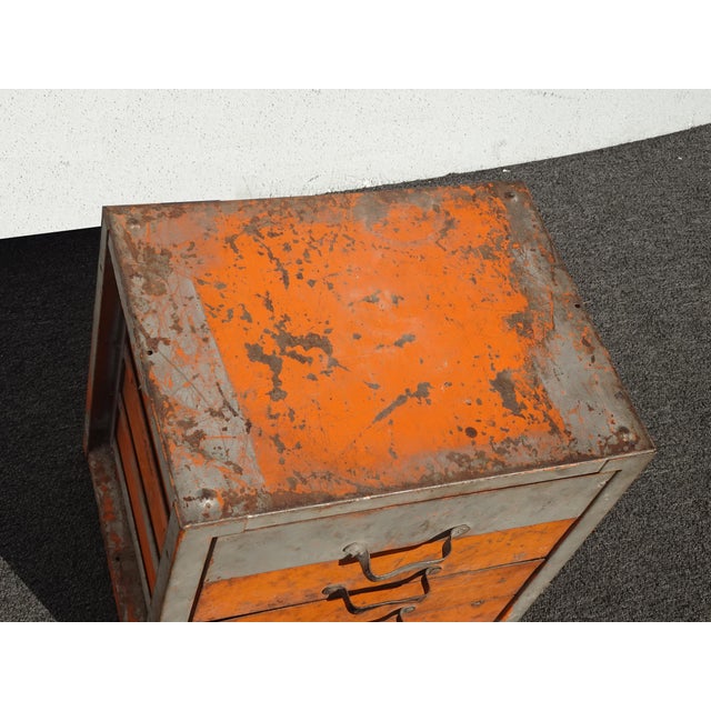 Vintage Mid Century Modern Industrial Steel Table Top File Cabinet Four Drawers For Sale - Image 4 of 12