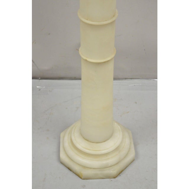 Early 20th Century Antique Alabaster Marble Empire Style Carved Column Pedestal Plant Stand For Sale - Image 5 of 12