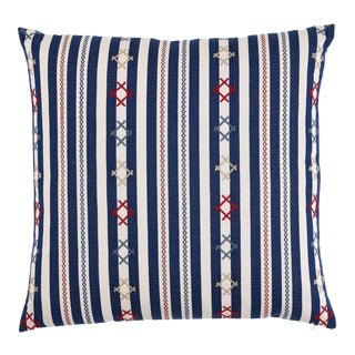 Schumacher Rhodes Stripe 22" Pillow in Navy For Sale
