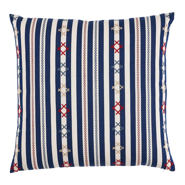 Schumacher Rhodes Stripe 22" Pillow in Navy For Sale