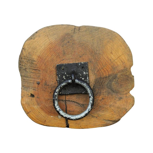 Rustic Hand-Carved Wooden Organic Tree Stump Door Stop with Iron Handle Top For Sale - Image 3 of 9