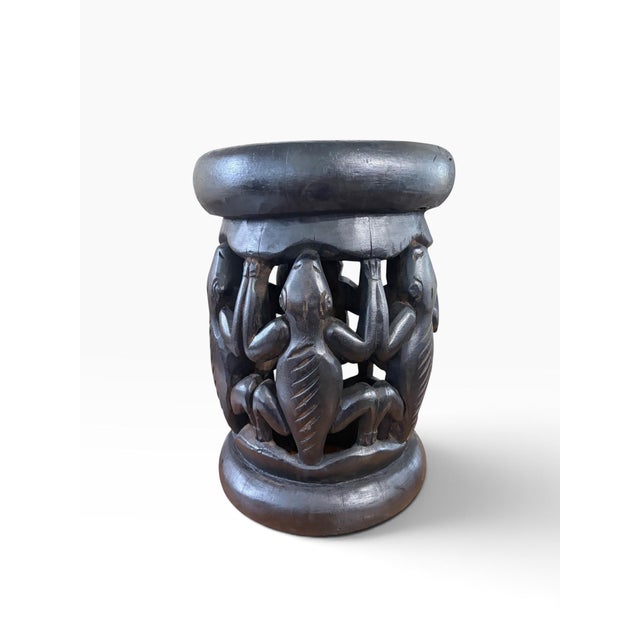 Vintage Tribal Nobility Bamileke Crocodile Stool/Table Cameroon 16" H For Sale - Image 4 of 10