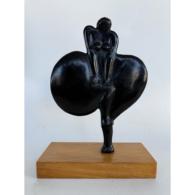 Wood Vintage Modernist Bronze Sculpture Mounted on a Wood Base Latin-American School For Sale - Image 7 of 12