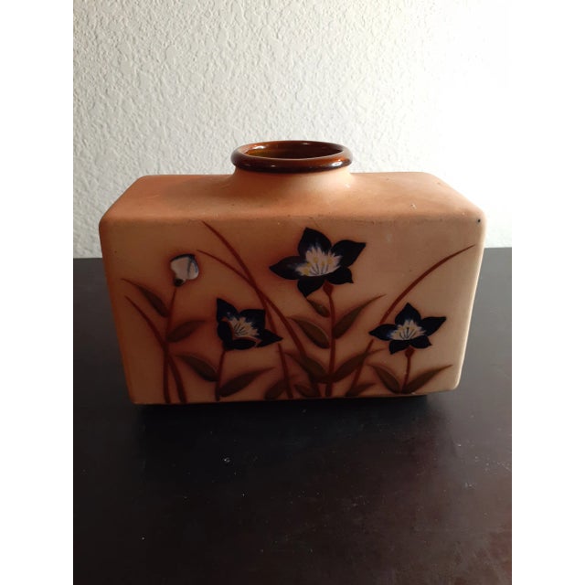 Brown 1970s Hand-painted Oriental Floral Ceramic Tea Caddy Vase For Sale - Image 8 of 9