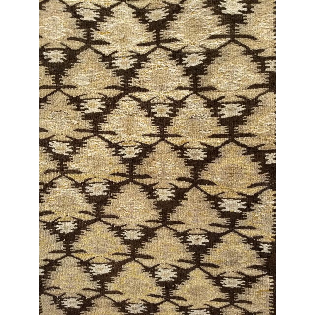 Vintage Persian Qazvin Tribal Kilim Runner, Handwoven Wool, Allover Paisley Pattern, Tan & Brown, 3x11 For Sale - Image 15 of 18