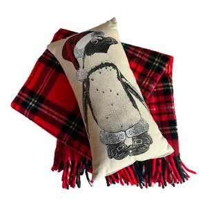 Troy Red Tartan Plaid Throw & Penguin Pillow