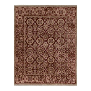 Rug & Kilim’s European Style Rug With Maroon & Gold Floral Pattern For Sale