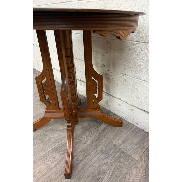 Antique Victorian Eastlake Quarter Sawn Tiger Oak Parlor Table For Sale In Kansas City - Image 6 of 13