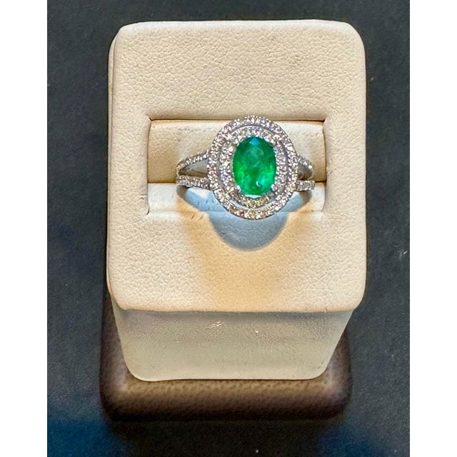 1.5 Ct Oval Cut Natural Emerald & 2 Ct Natural Diamond Halo Engagement Ring For Sale - Image 4 of 18