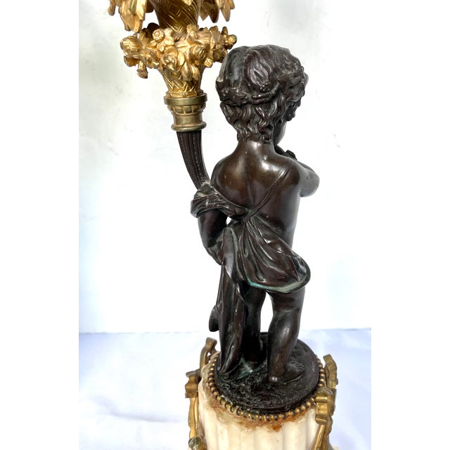19th Century French Louis XVI Style Figural Bronze and Marble Candelabra - A Pair For Sale In Dallas - Image 6 of 18