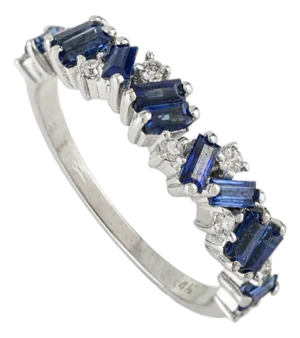 VRJewels 1 Carat Blue Sapphire & Diamond 14k Gold Cluster Wedding Band Size 6