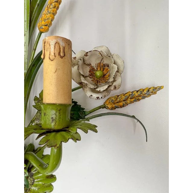 Painted Tole Flower and Wheat Wall Lamp, 1960s For Sale - Image 10 of 12