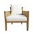 Attractive natural oak wood frame arm chair with cane inset panels on sides and back. Cotton linen blend upholstered...