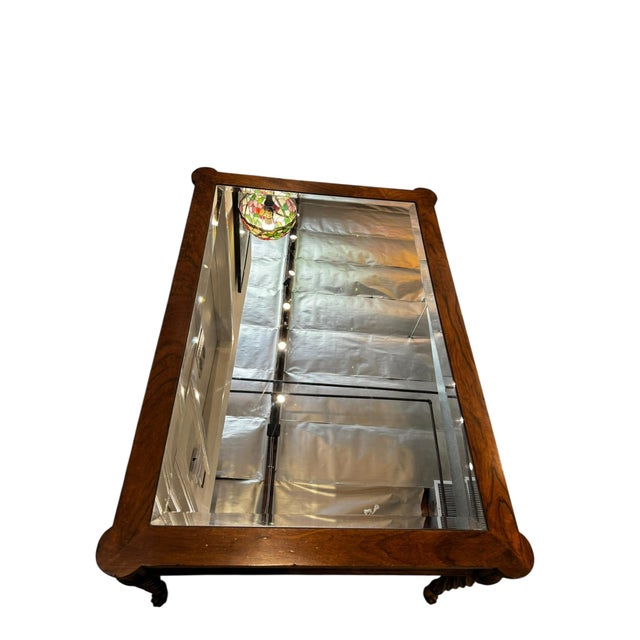 Wood Mirrored Coffee Table With Feet For Sale - Image 7 of 7