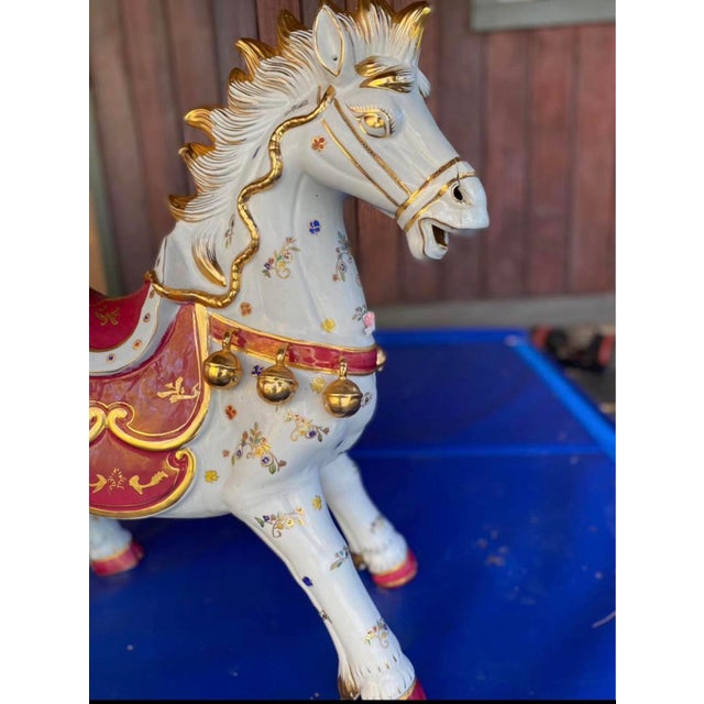 Chinese Cloisonné Horse Figurine With Gold-Tone Accents For Sale - Image 4 of 7
