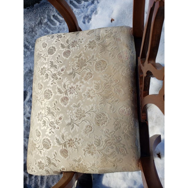 Wood 1920s Chippendale Style Dining Room Arm Chair Ivory Brocade Seat Ball & Claw For Sale - Image 7 of 11