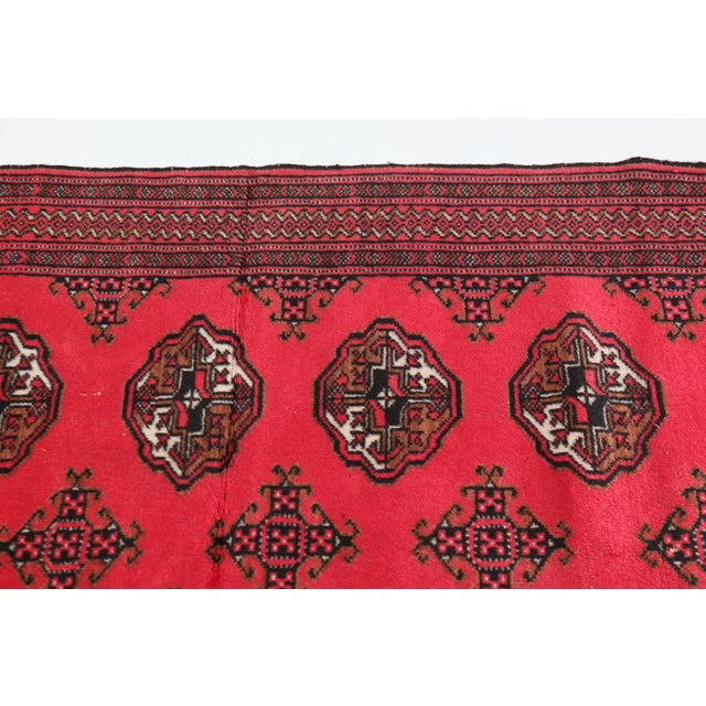Red Late 20th Century Handwoven Turkmen Rug With Geometric Borders and Red Field -3' 2'' X 4' 7'' For Sale - Image 8 of 10