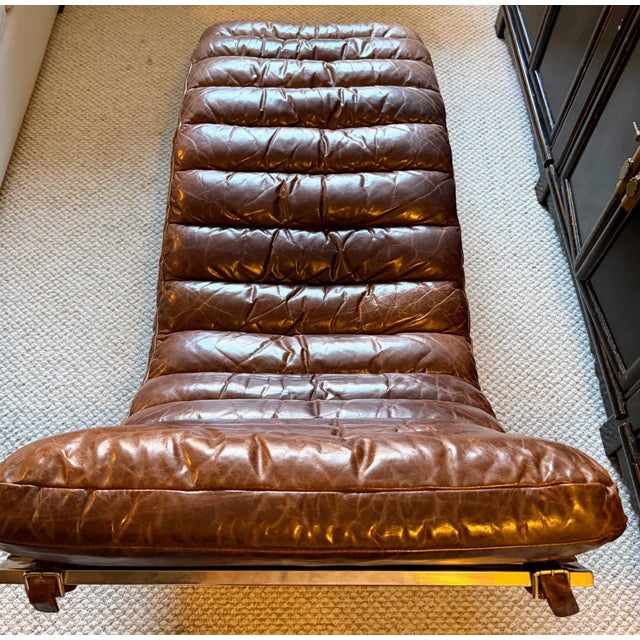 Restoration Hardware Restoration Hardware Leather Oviedo Chaise Lounge Chair in Vintage Cigar Leather With Chrome Base For Sale - Image 4 of 17