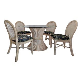 Coastal Sheaf of Wheat Dining Table & Pencil Reed Chairs After McGuire – Set of 5 For Sale