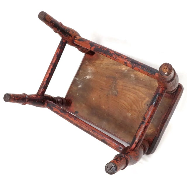 Antique Circa Mid 19th Century Country American Chestnut Wood Footstool - Fireside Stool For Sale In Boston - Image 6 of 13