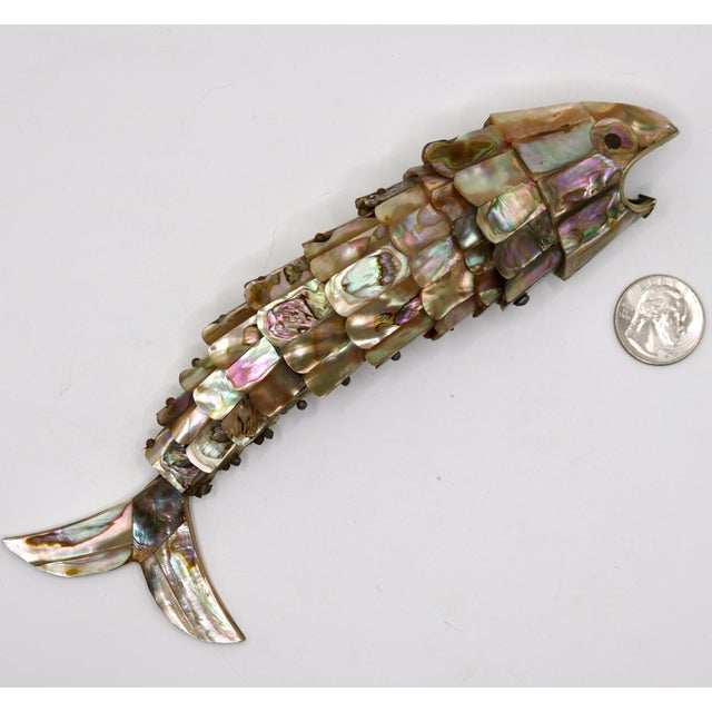 Vintage Mexican Articulated Abalone Shell Fish Bottle Opener Sculpture For Sale - Image 10 of 10