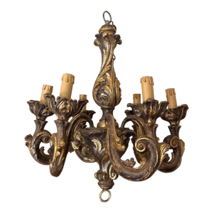 Vintage 1970s Italian Six Light Parcel Gilt Chandelier