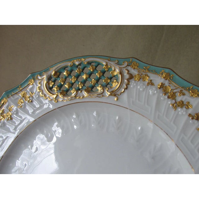 3 Fine Antique Porcelain Plates by Fischer and Mieg, Gilt Gold, Lattice Motif For Sale - Image 6 of 11