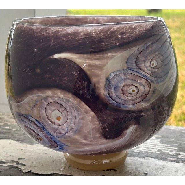 2002 Michael Rozell Art Glass Contemporary Style Fossil Line Footed Bowl (American) For Sale - Image 4 of 8