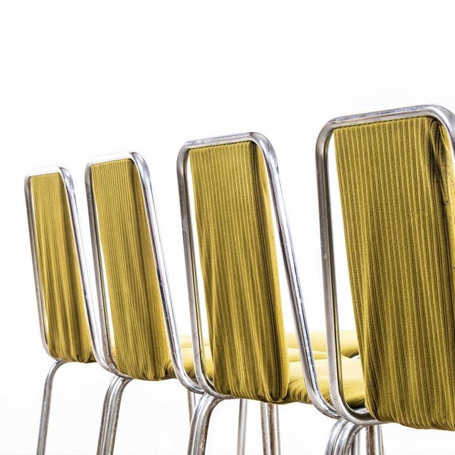 1980s Olive Green Upholstered Chrome Framed Stacking Dining Chairs, 1980s, Set of 8 For Sale - Image 5 of 12