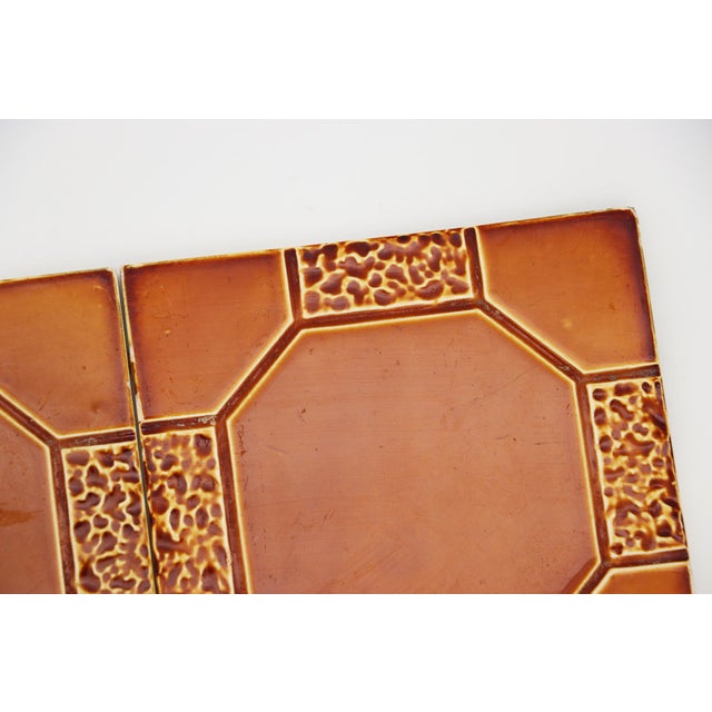 Art Deco 1910s Set of Four Large Art Deco Glazed Brown Tiles, Portuguese For Sale - Image 3 of 12