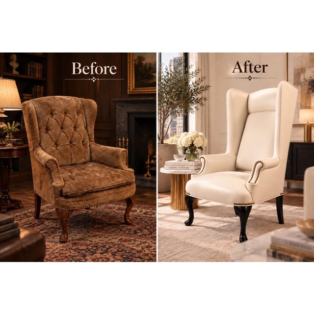 Textile Queen Anne Style Wingback Chair , From Antique to Modern Design, One of a Kind Piece For Sale - Image 7 of 7