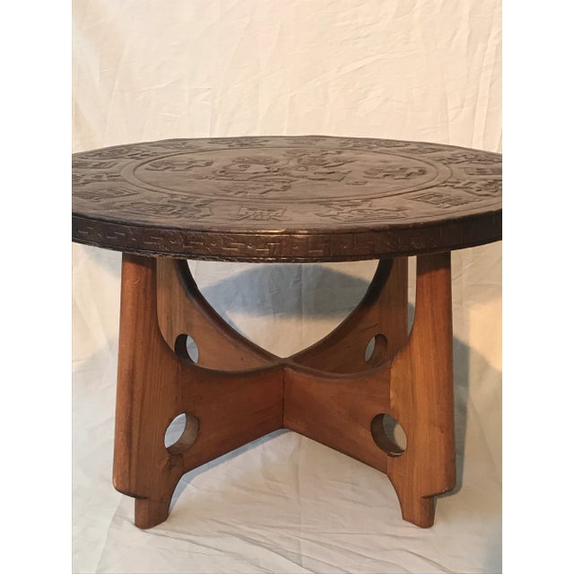 Wood Mythological Hand Tooled Leather Top Table For Sale - Image 7 of 10