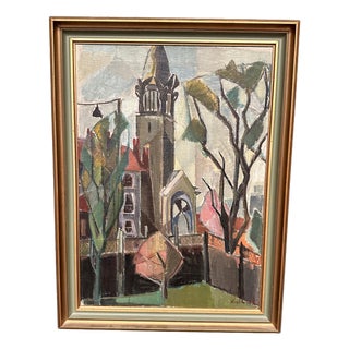 Nini Landgren, Church View, 1952, Oil on Canvas, Framed For Sale