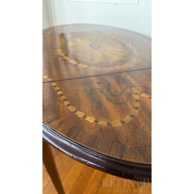 Vintage Maitland-Smith Drop Leaf Side Table With Painted Faux Marquetry, Brass Casters For Sale - Image 14 of 15