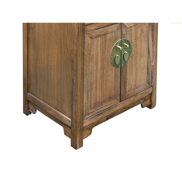 Oriental Simple Natural Wood Brown Drawer End Table Nightstand For Sale - Image 9 of 16