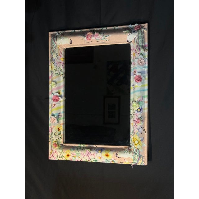 Contemporary Unicorn and Floral Fabric Wrapped Wall Mirror For Sale - Image 4 of 6