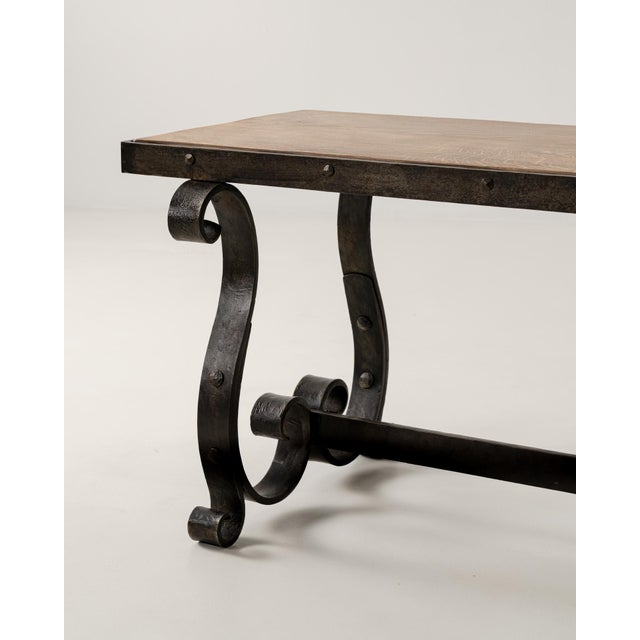 French 1940s Wrought Iron Coffee Table With Wood Top For Sale - Image 3 of 14